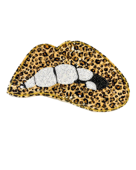 Leopard lip sequin embroidered patch