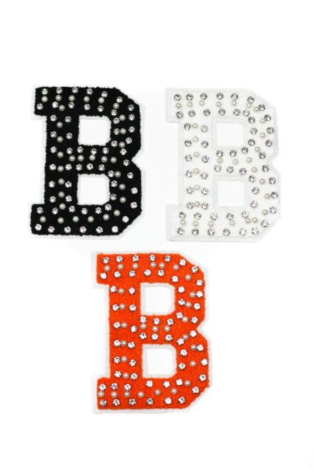 Letter B rhinestone beaded patches