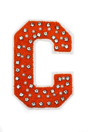 Orange Beaded C Rhinestone iron on patches