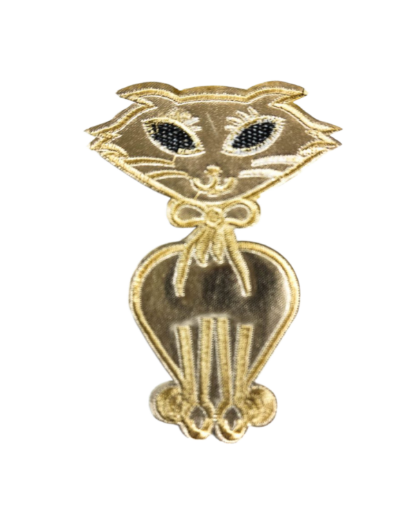 Gold kitten iron on embroidered patch