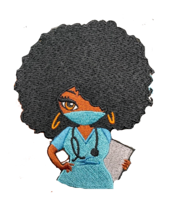 Melanin nurse afro iron on patch