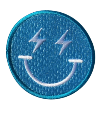 Blue smiley iron on embroidery patches