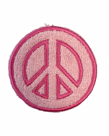 Pink chenille Peace iron on patch