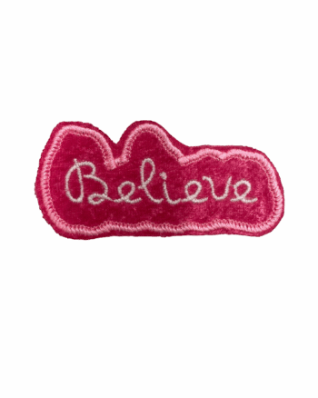 Believe breast cancer awareness pink iron on velvet patch