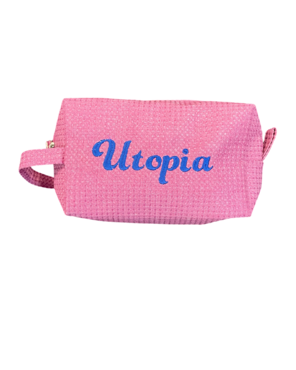 Classic Monogram Text Waffle Pouch Personalized Waffle Cosmetic Bag