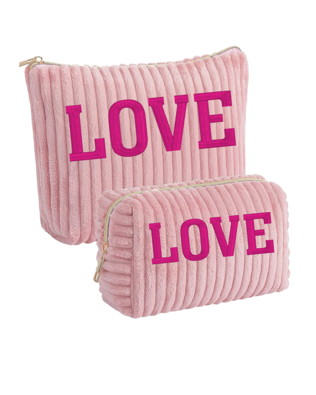 2pc Set Classic Monogram Text Fuzzy Pouch Personalized Waffle Cosmetic Bag
