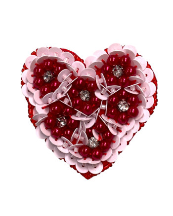 Red heart pearl beaded patches