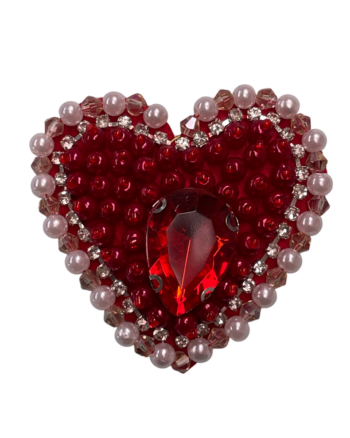 Red black heart beaded patches