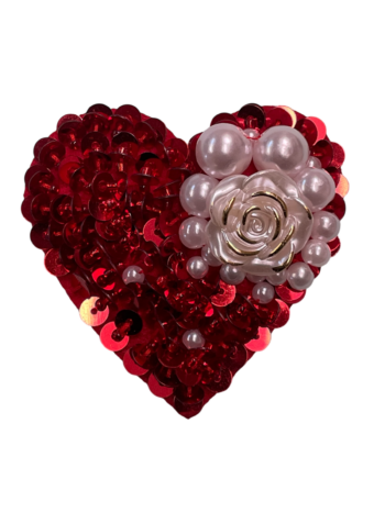 Red heart rhinestone beaded patches