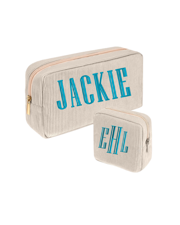 2pc Set Classic Monogram corduroy Pouch Personalized Cosmetic Bag