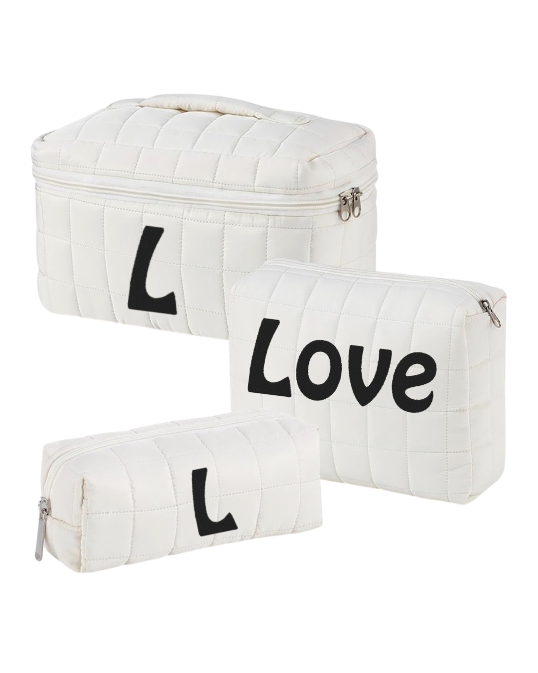 3pcs Set Monogram puffy quilted Pouch Personalized Cosmetic Bag - Image 2