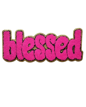 Gold glitter hot pink blessed chenille Patches